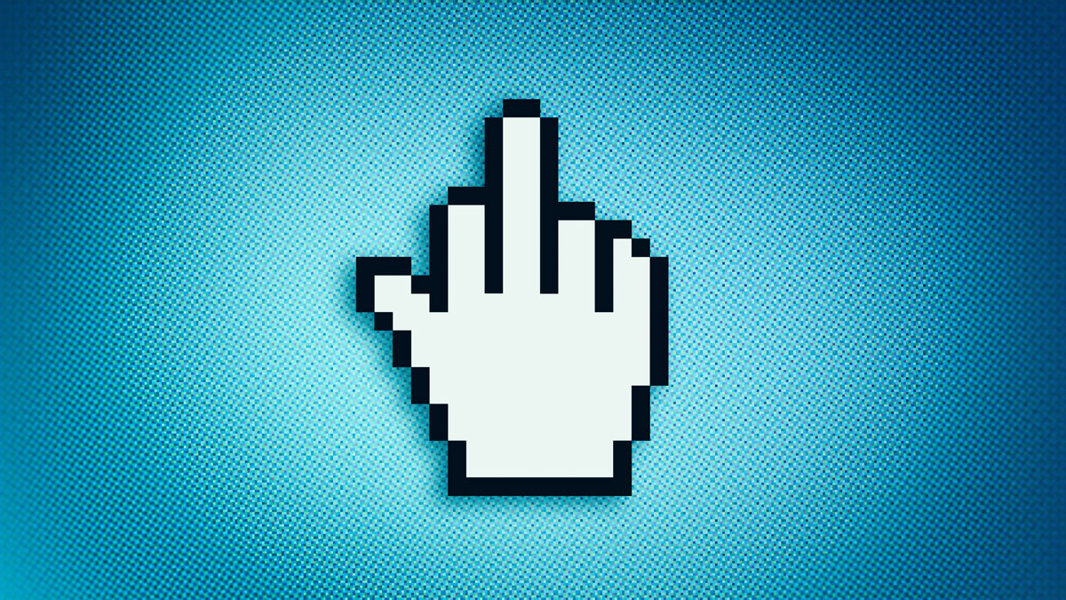 pixeliger Mauszeiger in Form eines erhobenen Mittelfingers